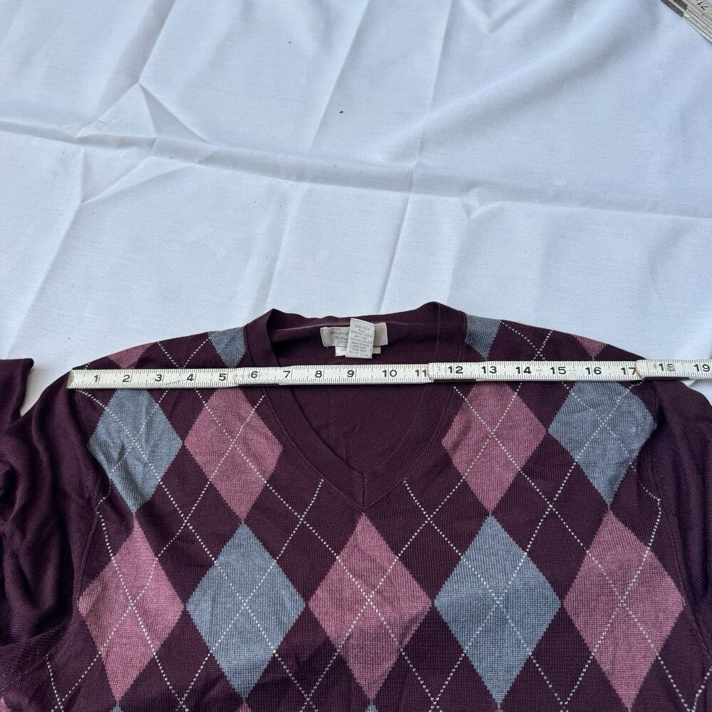 Y2k Banana Republic Silk Cashmere Sweater Mens L Argyle V Neck Purple P2P 21 - Picture 6 of 7